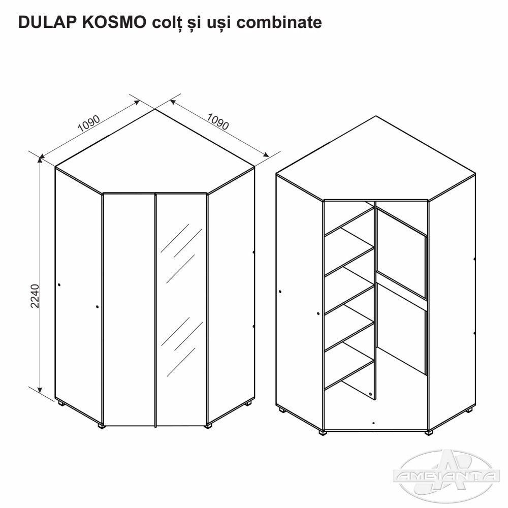 Dulap KOSMO colț și uși combinate 0.8 m — Artisan — Crem