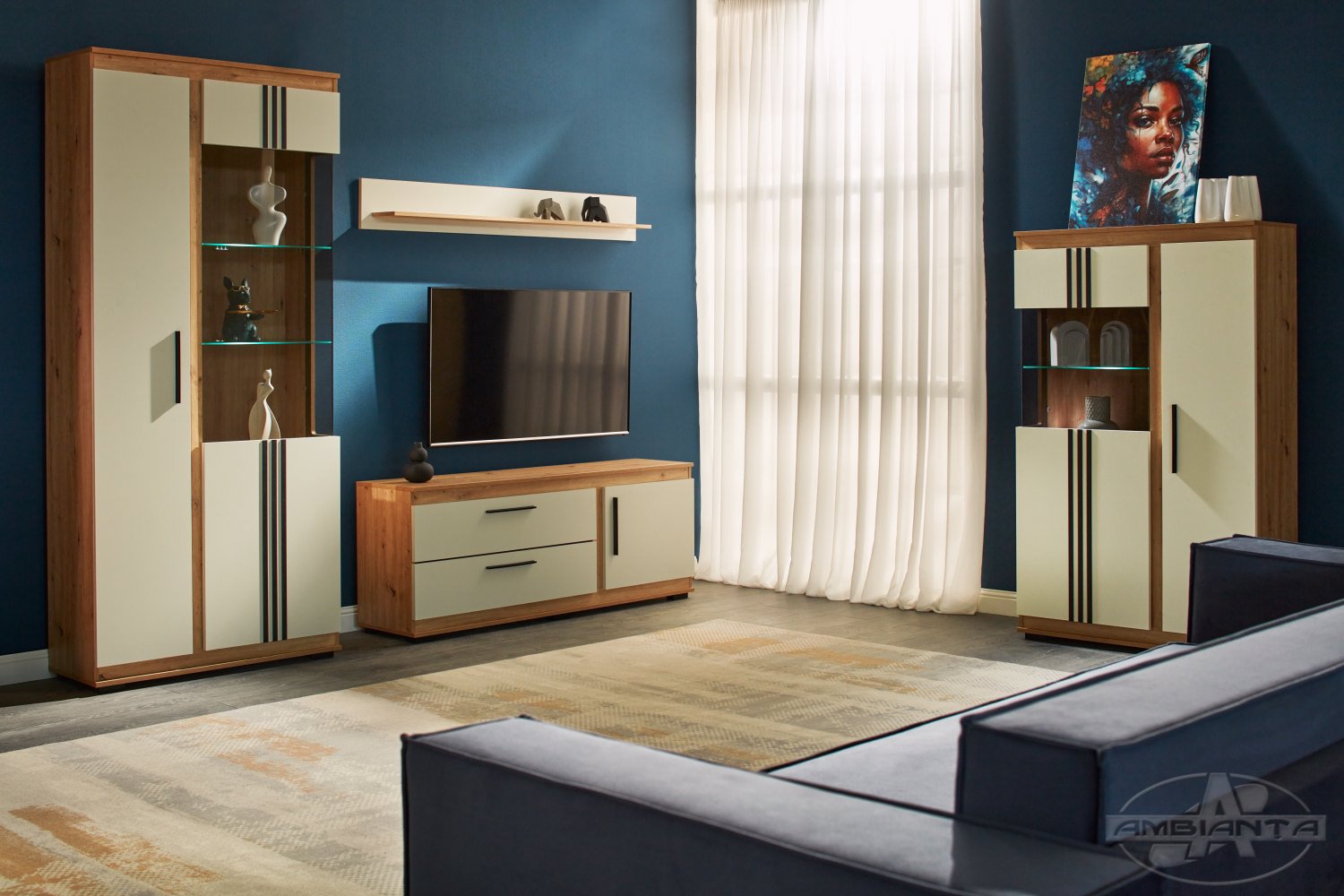 Living FLORENCE dulap-vitrina 2.1 m — Artisan — Crem